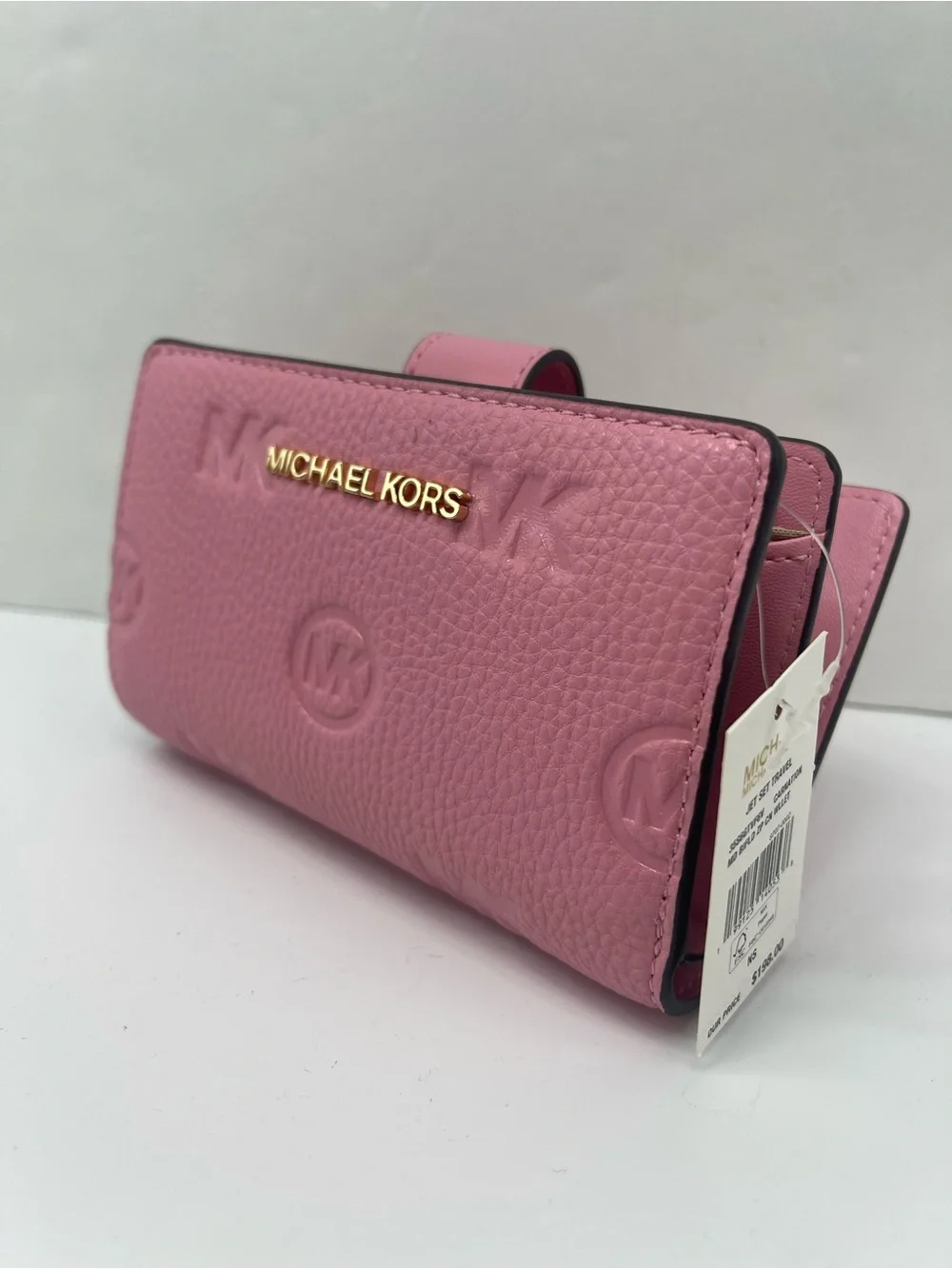 Michael KORS Jet Set Travel Md Zip CN Logo Debossed Bifold Wallet Carnation  NWT